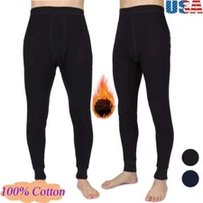 Hot Men 100% Cotton Thermal Fleece Lined Long Johns Warm Underwear Pants Bottoms