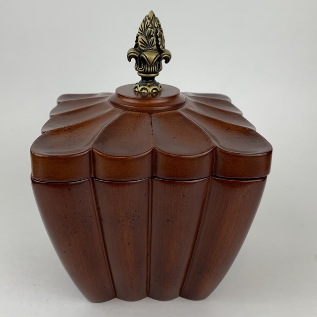 Bombay Scalloped Wooden Jewelry Box Hinged Lid With Mirror Holds 9