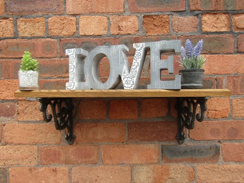 Solid oak wood handmade shelves rustic shelf cast iron shelf brackets - Picture 2 of 6