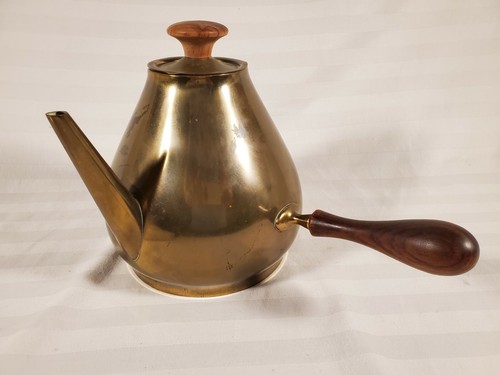 Té/café de madera de cobre y teca moderno firmado a mediados de siglo MCM ~ hecho en Italia