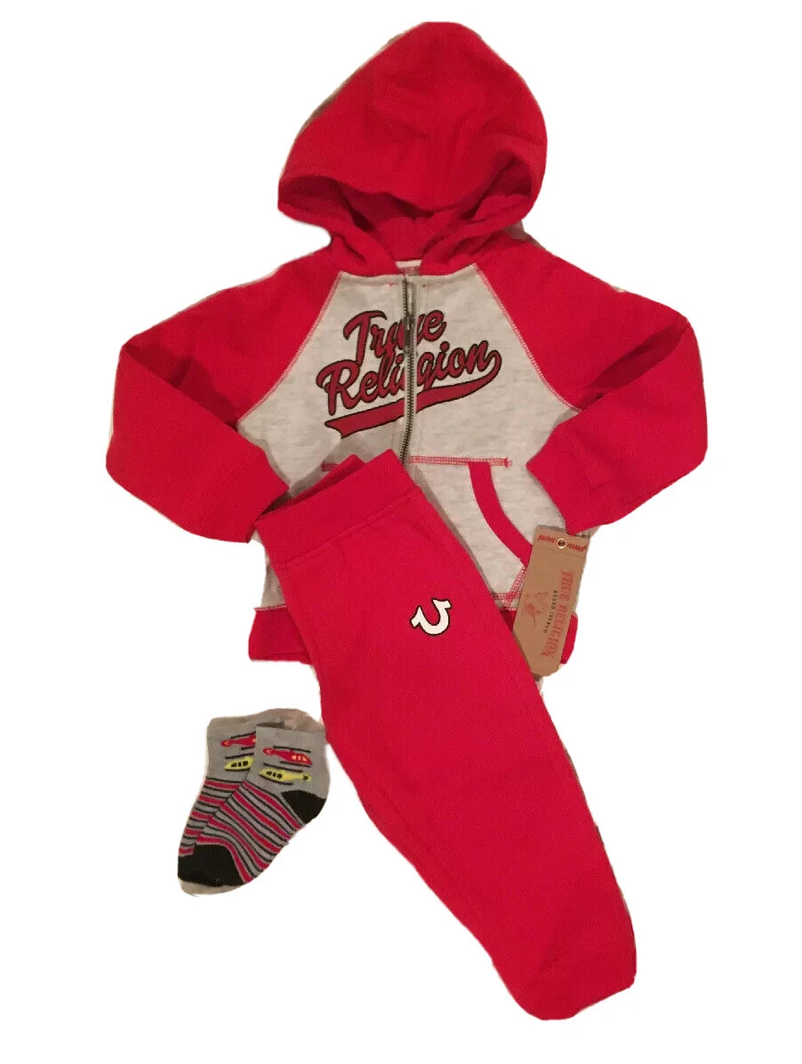 NWT TRUE RELIGION Baby Boy Red Hoody 2PC SET SIZE 12 Months or 24