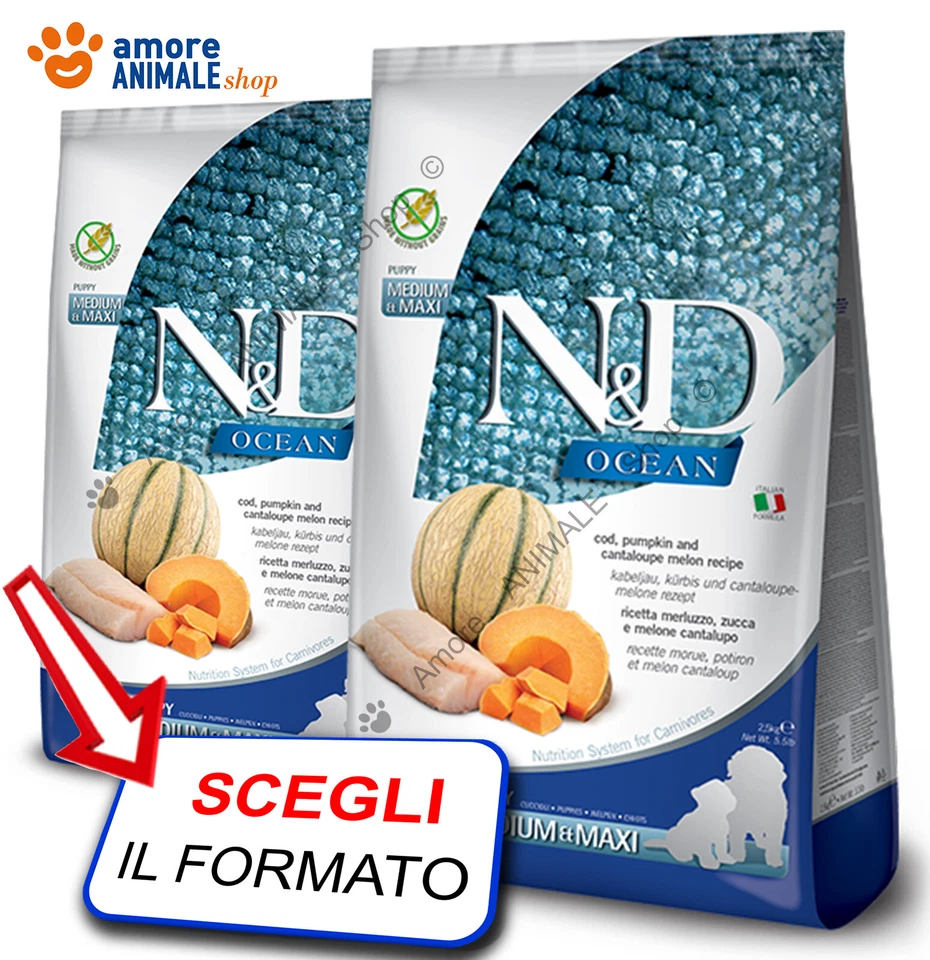 Farmina Dog N&D Ocean Puppy Medium/Maxi → Merluzzo e Zucca - 2,5 / 12 kg - Cani