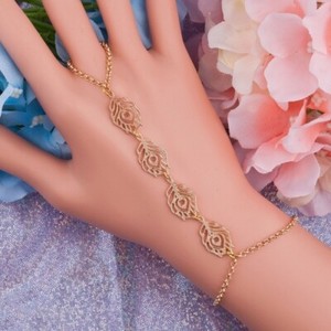 Authentic Gold Plated Feather Hand Chain Slave Ring Bracelet        #502