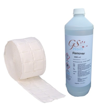 1 L GS-Nails Remover + 500 Zelletten für Gellack, Shellack und UV-Soak-Off-Gel 