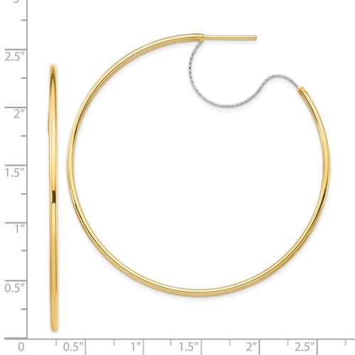 Italian 14k Two Tone Gold 2mm x 55mm Diamond Cut Wire Post 'J' Hoop Earrings - Picture 3 of 3