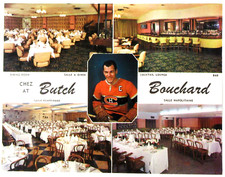 c. 1962 hockey Montreal Canadiens DINE AT BUTCH BOUCHARD RESTAURANT big postcard