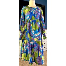NWT New $245 Farm Rio Blue Macaw Bird Longsleeve Midi Dress XS