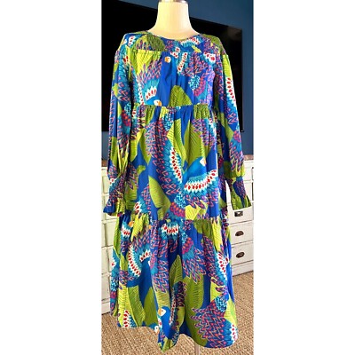 NWT New $245 Farm Rio Blue Macaw Bird Longsleeve Midi Dress XS | eBay
