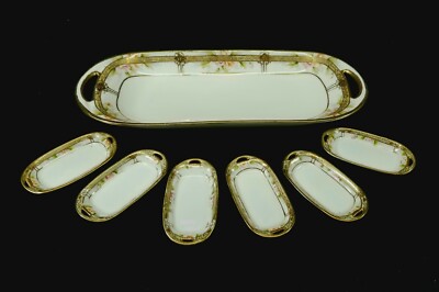 Antique Japanese HandPainted Nippon Celery Tray W 6 Dipping Dishes Gilt Trim EXC