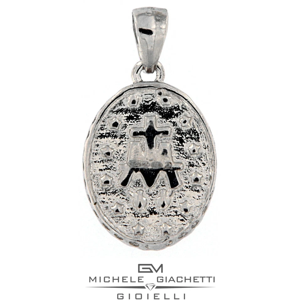 CIONDOLO ARGENTO RODIATO MADONNA MIRACOLOSA DELLE GRAZIE ZIRCONI - Immagine 2 di 3