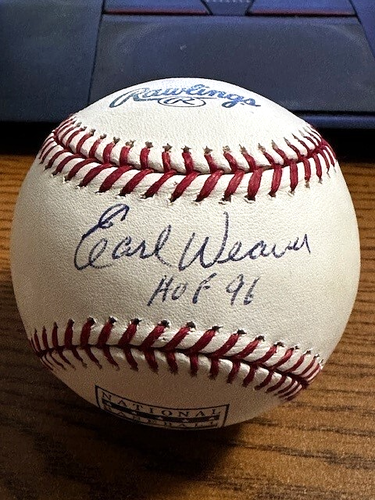EARL WEAVER 4 SIGNED AUTOGRAPHED OML HOF LOGO BASEBALL! Orioles! "HOF 96" JSA