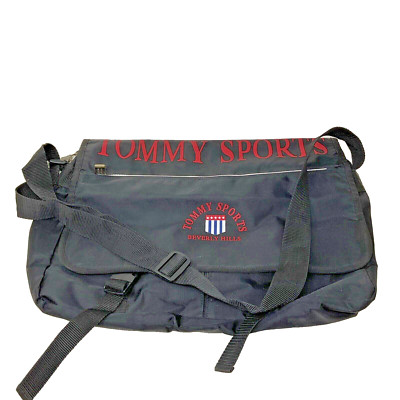 Vtg y2k Tommy Sports Crossbody Messenger Bag Shoulder Laptop Black Red Spellout