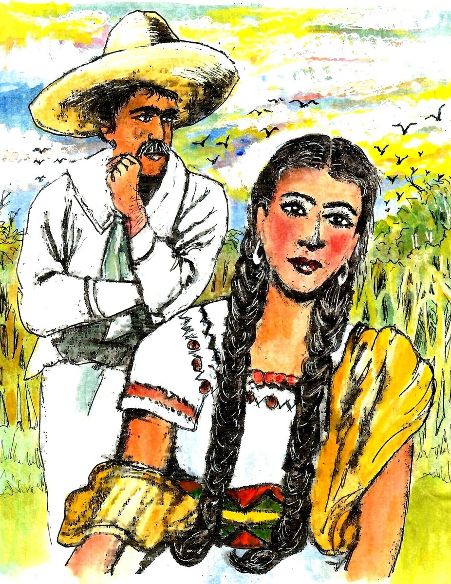 Mexican Man And Woman, Country Wall Decor, Mexican Art Print