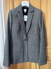 Brand New J. Crew Women Grey Checks Wool Blend Jacket Overcoat Size 2 Uk 6