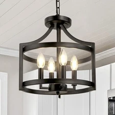 4 Lights Rustic Farmhouse Ceiling Light Fixture Hanging Pendant Chandelier Black