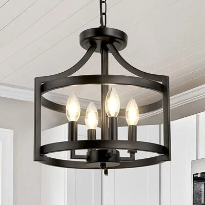 WBINDX 4 Lights Rustic Farmhouse Ceiling Light Fixture Hanging Pendant Chandelier Black
