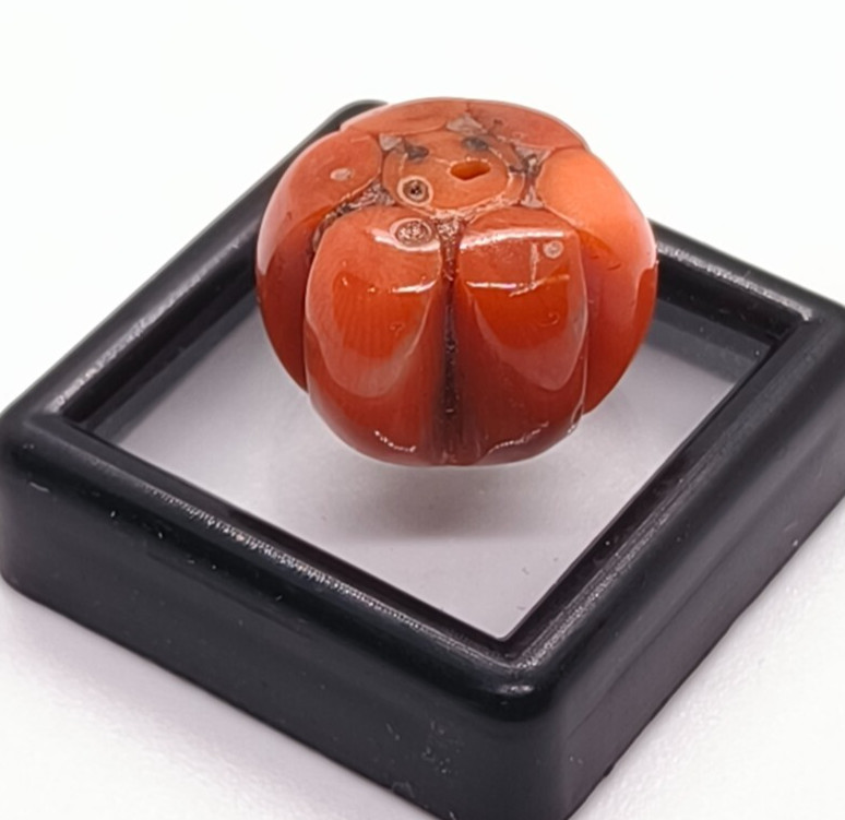 Orange Coral Melon Shape Beads-100%Natural Red Coral Carved Beads Size 17MM