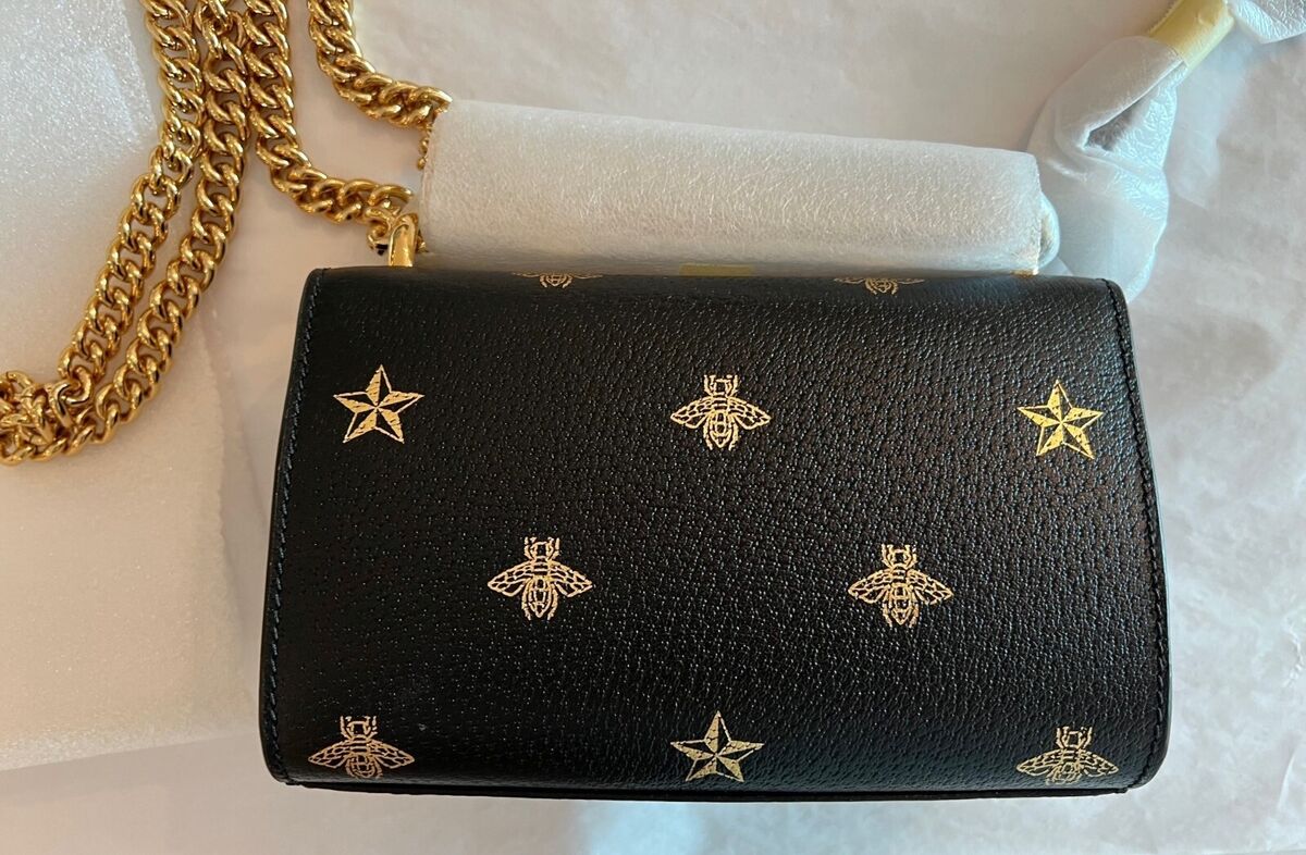 Gucci Black Bee Gold Star Padlock Italy Stars Purse Small Gucci Black Bee Gold Star Padlock Italy Stars Purse Small