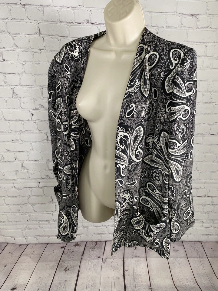 VTG Classics Leslie Fay Black White Paisley Open Front Lightweight Cardigan 14 - Image 3 of 4