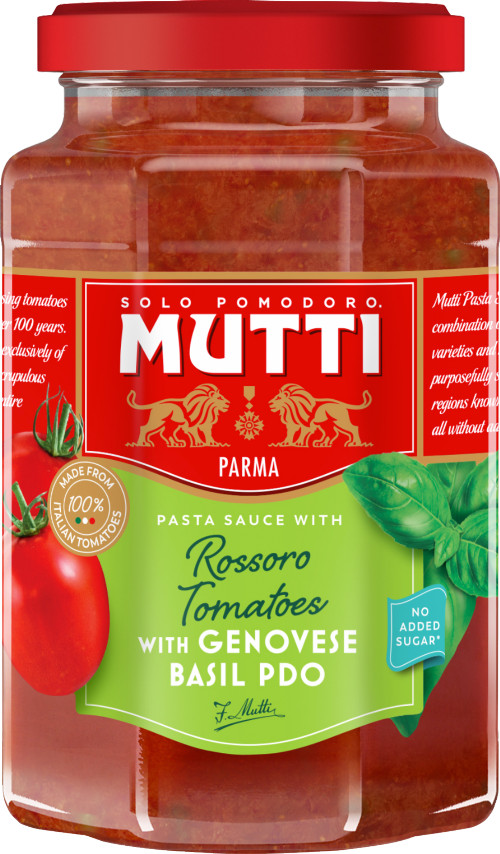 Salsa de pasta de tomates Mutti Rossoro con albahaca genovesa DOP 400 g - paquete de 6