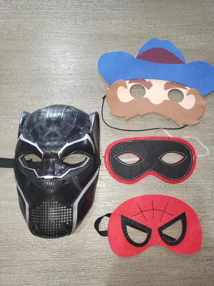 BLACK MARVEL HALLOWEEN MASK BOYS 3 SOFT FACE MASKS SPIDERMAN COWBOY PRETEND PLAY - Image 1 of 1