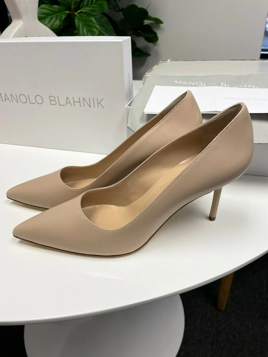 Manolo Blahnik BB CALF 70 Beige Leather Pointed Toe Pumps - Size EU 40 / US  10