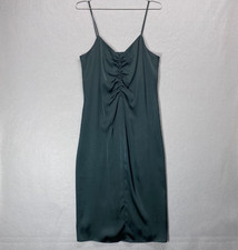 Express Slip Dress Medium Green Y2K Sexy Midi Spaghetti Strap