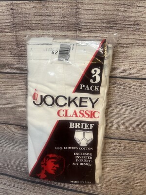 1980s 3pk SEALED Jockey Classic Briefs 42 White Inverted Y-Front Underwear 9007