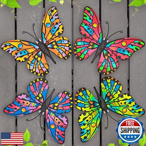 4 Pack Outdoor Butterfly Wall Decor - 9.6 inches Metal Butterfly Wall Art Dec