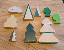 Wooden Train Set Trees Mountains Bushes BRIO-Style Railway Accessories 9 pcs
