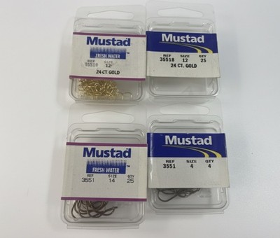 Mustad Fishing Hooks 3551 & 35518 - Sizes 4, 12, 14-Fresh Water Lot Of 4 Packs