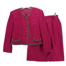 BASLER Women's 2-Pice Skirt Set Maroon Red Green Trim Size 14/16