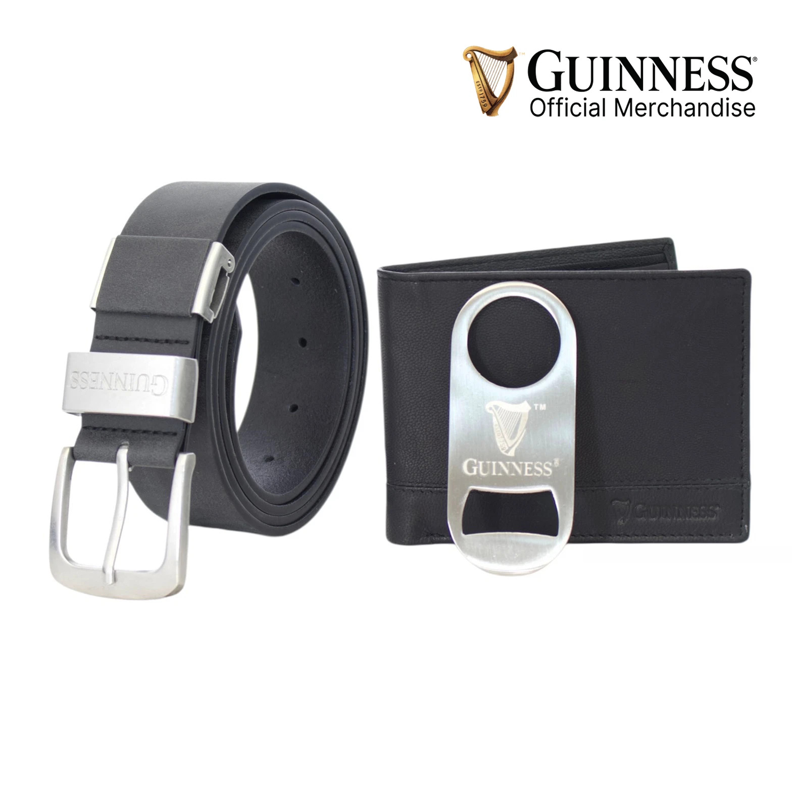 Guinness Wallet Belt Gift Set RFID Secure Leather Wallet + Bottle Opener – Boxed
