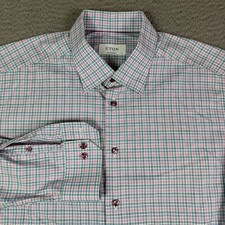 Eton Shirt Mens 17.5 / 44 Pink Green Plaid Check Contemporary Dress Long Sleeve