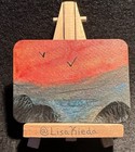 ACEO Original Sunset Seascape Rocks Seagulls Water Birds Wax Painting — photo 1
