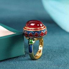 Enamel Flower Ring Gold Tone Oval Cocktail Band Anniversary Women Jewelry
