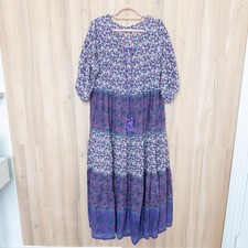 Natural Life Floral Maxi Dress Medium Purple Tiered Boho Cottage Hippie Peasant
