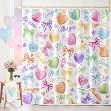 Mocsicka Valentines Shower Curtain Conversation Heart Shower Curtain Set for Bat
