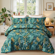 Botanical King Comforter Set - Soft Dark Green Floral Bedding for All Seasons