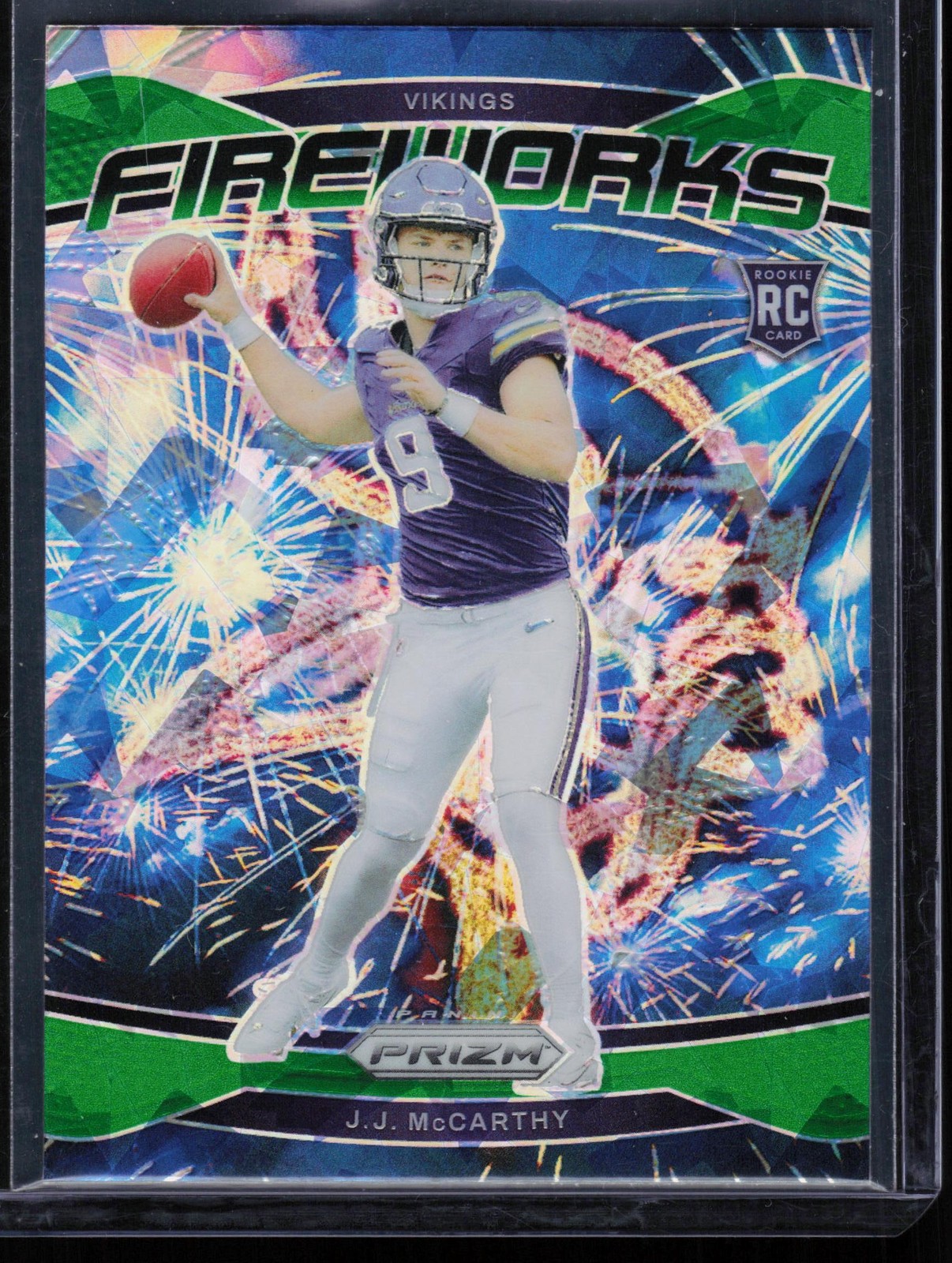 2024 Panini Prizm #18 J.J. McCarthy Fireworks Green Ice Prizm