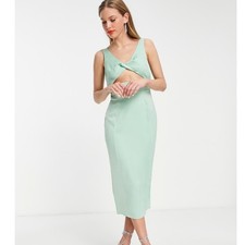 ASOS DESIGN | NEW Twist Front Keyhole Sage Green Cutout Back Midi Dress, Size 4