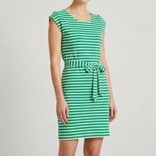 Talbots Striped Dress Women M Green White Belted Sleeveless Cotton Modal Stretch