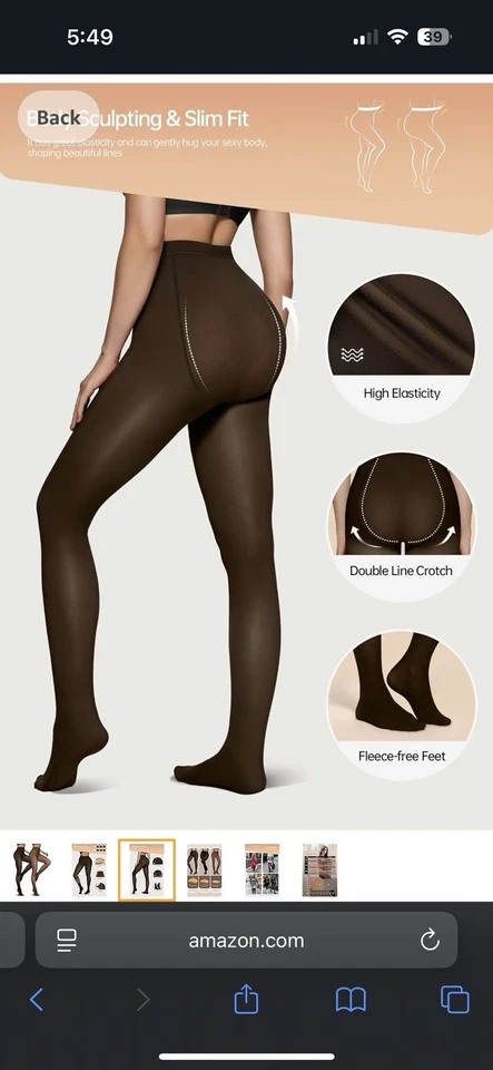 VertVie Para Mujer 2 Pares Forrados de Vellón Talla Ajustada L/Xl Negro y Café Totalmente Nuevos Foto 3 de 4