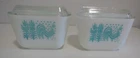 2 Pyrex Turquoise Amish Butterprint Refrigerator Dish 501 w/ Lid 1 1/2 Cup EUC