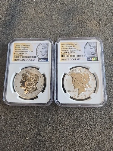 2023-S Reverse Proof 70 $1 Morgan and Peace Dollar 2pc Set NGC Advance Release