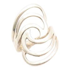 925 Sterling Silver Vintage Ring Modernist Abstract Swirl Band Sz 7 RG35299