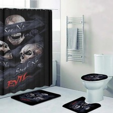 Halloween Evil Shower Curtain Set For Bathroom Decor Gift Mat Toilet Cover