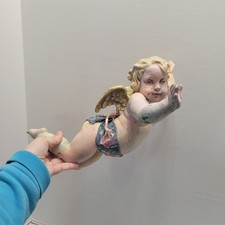 Vintage Plastic/Resin Hanging Renaissance Putti Cherub With Wings Angel Boy