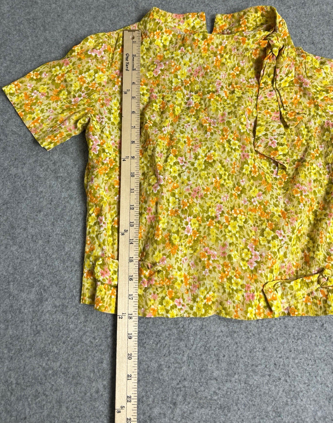 Vintage NELLY DON Women's Floral 2 Piece Set Sz M Yellow Tie Collar 80’s Y2k