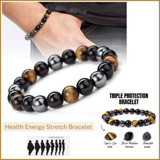 Energy Healing Stretch Bracelet Natural Stone Hematite Tiger Eye for Men Women